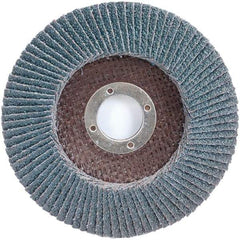 Merit Abrasives - 80 Grit, 4-1/2" Disc Diam, 7/8" Center Hole, Type 29 Zirconia Alumina Flap Disc - 13,000 Max RPM, Fiberglass Backing, Arbor Attaching System, Coated - Americas Industrial Supply