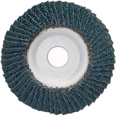 Merit Abrasives - 36 Grit, 4-1/2" Disc Diam, 7/8" Center Hole, Type 29 Zirconia Alumina Flap Disc - 13,300 Max RPM, Aluminum Backing, Arbor Attaching System, Coated - Americas Industrial Supply