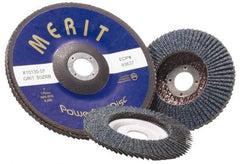 Merit Abrasives - 120 Grit, 5" Disc Diam, 7/8" Center Hole, Type 29 Zirconia Alumina Flap Disc - 12,000 Max RPM, Fiberglass Backing, Arbor Attaching System, Coated - Americas Industrial Supply