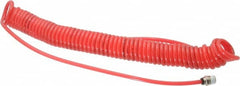 PRO-SOURCE - 0.16 ID, 1/4 Thread, 20' Long, Red Polyurethane Coiled & Self Storing Hose - 125 Max psi, Male Swivel x Male Swivel - Americas Industrial Supply