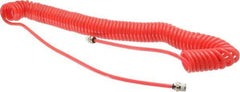 PRO-SOURCE - 0.16 ID, 1/4 Thread, 25' Long, Red Polyurethane Coiled & Self Storing Hose - 125 Max psi, Male Swivel x Male Swivel - Americas Industrial Supply