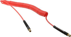 PRO-SOURCE - 3/16" ID, 1/4 Thread, 20' Long, Red Polyurethane Coiled & Self Storing Hose - 147 Max psi, Male Swivel x Male Swivel - Americas Industrial Supply