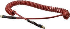 PRO-SOURCE - 1/4" ID, 1/4 Thread, 20' Long, Red Polyurethane Coiled & Self Storing Hose - 220 Max psi, Male Swivel x Male Swivel - Americas Industrial Supply