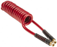 PRO-SOURCE - 3/8" ID, 1/4 Thread, 10' Long, Red Polyurethane Coiled & Self Storing Hose - 200 Max psi, Male Swivel x Male Swivel - Americas Industrial Supply