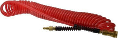 PRO-SOURCE - 1/4" ID, 1/4 Thread, 25' Long, Red Polyurethane Coiled & Self Storing Hose - Male Swivel x Male Swivel - Americas Industrial Supply