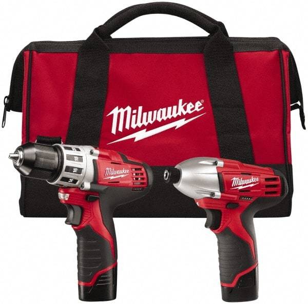 Milwaukee Tool - 12 Volt Cordless Tool Combination Kit - Includes 1/4" Hex Impact Driver & 3/8" Drill/Driver, 2 Lithium-Ion Batteries Included - Americas Industrial Supply
