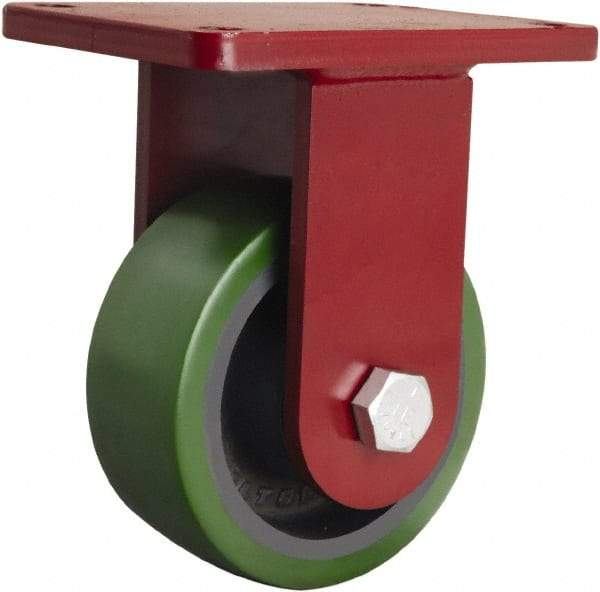 Hamilton - 6" Diam x 2-1/2" Wide x 8-1/2" OAH Top Plate Mount Rigid Caster - Polyurethane Mold onto Cast Iron Center, 1,600 Lb Capacity, Tapered Roller Bearing, 5-1/2 x 7-1/2" Plate - Americas Industrial Supply