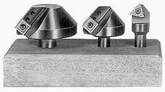 APT - 3 Countersinks, 90° Included Angle, 1/4 to 3/4" Cut Diam Smallest Tool, 1-1/4 to 2-1/2" Cut Diam Largest Tool, Square & Triangle SPGH & TPGH Inserts Indexable Countersink Set - 1/2" Shank Diam, 3/8, 1/2° Inscribed Circle, 3 Inserts - Americas Industrial Supply