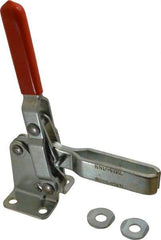 Lapeer - 600 Lb Holding Capacity, Vertical Handle, Manual Hold Down Toggle Clamp - 57° Handle Movement, 106° Bar Opening, U-Bar, Flanged Base, Carbon Steel - Americas Industrial Supply