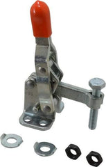 Lapeer - 200 Lb Holding Capacity, Vertical Handle, Manual Hold Down Toggle Clamp - 64° Handle Movement, 110° Bar Opening, Solid Bar, Flanged Base, Carbon Steel - Americas Industrial Supply