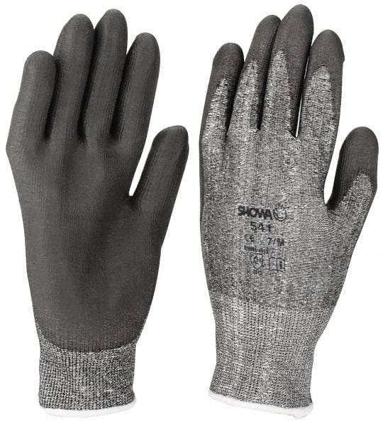 SHOWA - Size L (10), ANSI Cut Lvl 2, Puncture Lvl 2, Abrasion Lvl 6, Polyurethane Coated Cut Resistant Gloves - 9.5" Long, Palm & Fingers Coated, HPPE Lining, Knit Wrist, Gray/Gray, Paired - Americas Industrial Supply