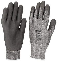 SHOWA - Size XL (11), ANSI Cut Lvl 2, Puncture Lvl 2, Abrasion Lvl 6, Polyurethane Coated Cut Resistant Gloves - 9.5" Long, Palm & Fingers Coated, HPPE Lining, Knit Wrist, Gray/Gray, Paired - Americas Industrial Supply