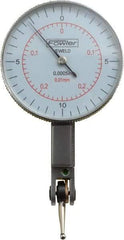 Fowler - 0.02 Inch Range, 0.0005 Inch Dial Graduation, Horizontal Dial Test Indicator - 1-1/2 Inch White Dial, 0-0.25-0; 0-10-0 Dial Reading - Americas Industrial Supply