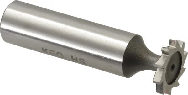 Keo - 5/8" Diam x 3/32" Face Width, High Speed Steel, 10 Teeth, Shank Connection Woodruff Keyseat Cutter - Uncoated, 2-3/32" OAL x 1/2" Shank, Straight Teeth, ANSI 305, Old Standard 3 - Americas Industrial Supply
