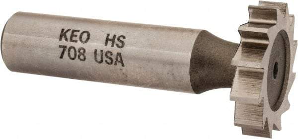 Keo - 1" Diam x 7/32" Face Width, High Speed Steel, 12 Teeth, Shank Connection Woodruff Keyseat Cutter - Uncoated, 2-7/32" OAL x 1/2" Shank, Straight Teeth, ANSI 708, Old Standard 14 - Americas Industrial Supply