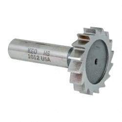 Keo - 1-1/2" Diam x 5/16" Face Width, High Speed Steel, 16 Teeth, Shank Connection Woodruff Keyseat Cutter - Uncoated, 2-5/16" OAL x 1/2" Shank, Straight Teeth, ANSI 1012, Old Standard 25 - Americas Industrial Supply