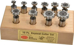 Keo - 1/2 to 1" Cutting Diam, Staggered Tooth Configuration, Woodruff and Keyseat Cutter Set - 204 to 808 ANSI, High Speed Steel, 10 Pieces - Americas Industrial Supply