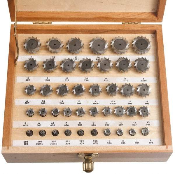 Keo - 1/4 to 1-1/2" Cutting Diam, Staggered Tooth Configuration, Woodruff and Keyseat Cutter Set - 202 to 1212 ANSI, High Speed Steel, 41 Pieces - Americas Industrial Supply