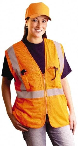 OccuNomix - Size 2X/3XL High Visibility Orange Mesh Surveyor's Vest - 52 to 54" Chest, ANSI 107-2015, Zipper Closure, 12 Pockets, Polyester - Americas Industrial Supply