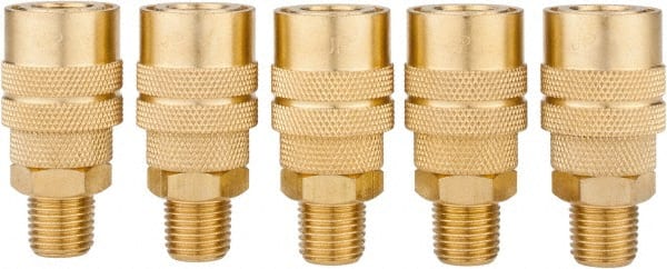 Value Collection - 5 Piece 1/4" Body 1/4 NPT 145 psi Brass Industrial Pneumatic Coupling Plug Set - Americas Industrial Supply
