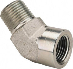 Parker - 1/2 Male Thread x 1/2 Female Thread, Zinc Plated Steel Industrial Pipe 45° Street Elbow - MNPTF x FNPTF, 3,000 psi - Americas Industrial Supply