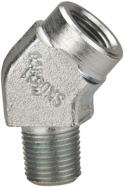 Parker - 1/8 Male Thread x 1/8 Female Thread, Zinc Plated Steel Industrial Pipe 45° Street Elbow - MNPTF x FNPTF, 5,000 psi - Americas Industrial Supply