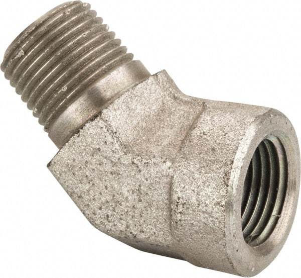 Parker - 3/8 Male Thread x 3/8 Female Thread, Zinc Plated Steel Industrial Pipe 45° Street Elbow - MNPTF x FNPTF, 4,500 psi - Americas Industrial Supply