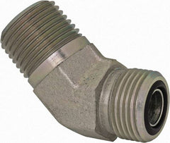 Parker - 1/2" OD, Steel Zinc Plated Male 45° Elbow - 6,000 Max Working psi, O-Ring Face Seal/NPTF Ends - Americas Industrial Supply