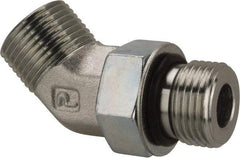 Parker - 1/2" OD, Steel Zinc Plated Male 45° Elbow - 6,000 Max Working psi, O-Ring Face Seal/SAE-ORB Ends - Americas Industrial Supply