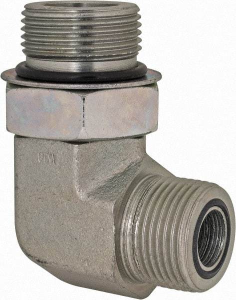 Parker - 3/4" OD, Steel Zinc Plated Male Elbow - 5,500 Max Working psi, O-Ring Face Seal/SAE-ORB Ends - Americas Industrial Supply