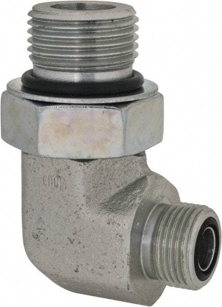 Parker - 1/2" OD, Steel Zinc Plated Male Elbow - 6,000 Max Working psi, O-Ring Face Seal/SAE-ORB Ends - Americas Industrial Supply