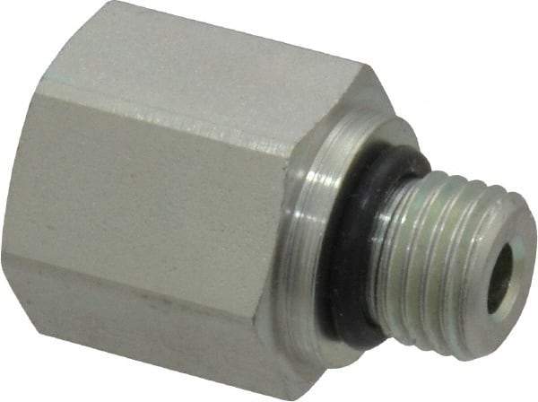 Parker - 7/16-20 Male Thread x 1/4 Female Thread, Zinc Plated Steel Industrial Pipe Adapter - Male Straight Thread O-Ring x Female NPTF, 6,000 psi - Americas Industrial Supply