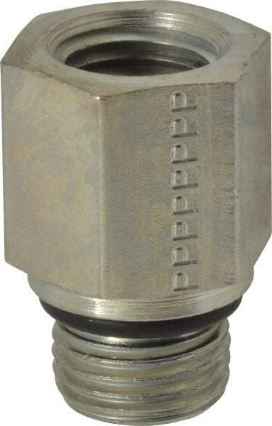 Parker - 9/16-18 Male Thread x 1/4 Female Thread, Zinc Plated Steel Industrial Pipe Adapter - Male Straight Thread O-Ring x Female NPTF, 6,000 psi - Americas Industrial Supply