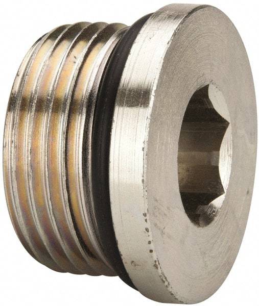 Parker - 1-3/16 - 12 Male Thread, Zinc Plated Steel Industrial Pipe Hex Socket Plug - Male Straight Thread O-Ring, 5,500 psi - Americas Industrial Supply