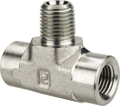 Parker - 1/4 Male Thread x 1/4 Female Thread, Zinc Plated Steel Industrial Pipe Male Branch Tee - MNPTF x FNPTF, 5,000 psi - Americas Industrial Supply