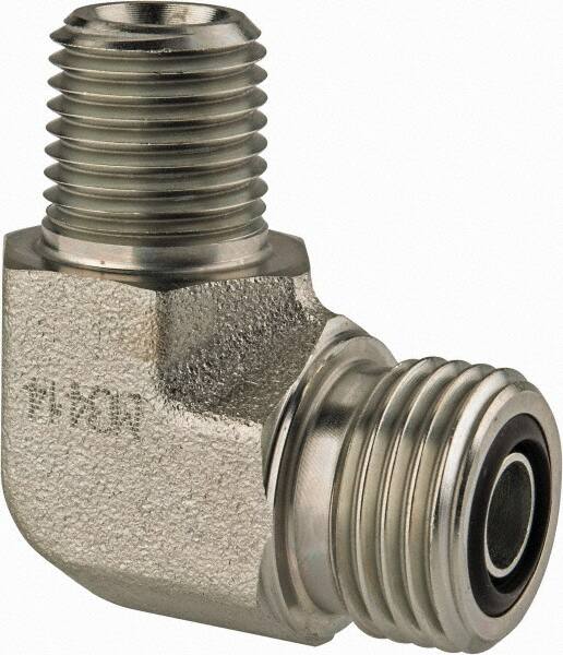 Parker - 3/8" OD, Steel Zinc Plated Male Elbow - 6,000 Max Working psi, O-Ring Face Seal/NPTF Ends - Americas Industrial Supply