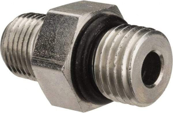 Parker - 7/16-20 x 1/8 Male Thread, Zinc Plated Steel Industrial Pipe Adapter - Male Straight Thread O-Ring x Male NPTF, 6,000 psi - Americas Industrial Supply