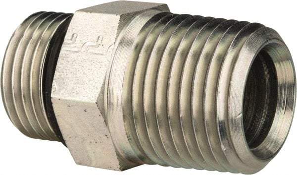 Parker - 3/4-16 x 1/2 Male Thread, Zinc Plated Steel Industrial Pipe Adapter - Male Straight Thread O-Ring x Male NPTF, 6,000 psi - Americas Industrial Supply