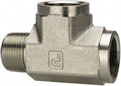 Parker - 1 Male Thread x 1 Female Thread, Zinc Plated Steel Industrial Pipe Street Tee - MNPTF x FNPTF, 1,800 psi - Americas Industrial Supply