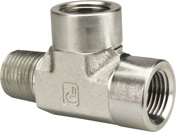 Parker - 1/2 Male Thread x 1/2 Female Thread, Zinc Plated Steel Industrial Pipe Street Tee - MNPTF x FNPTF, 3,000 psi - Americas Industrial Supply