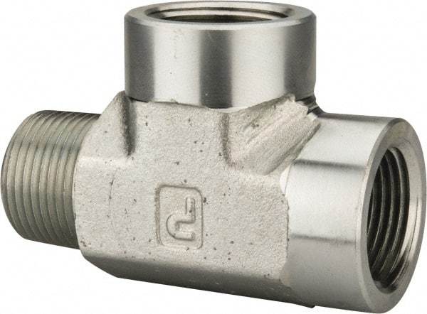 Parker - 3/4 Male Thread x 3/4 Female Thread, Zinc Plated Steel Industrial Pipe Street Tee - MNPTF x FNPTF, 3,000 psi - Americas Industrial Supply