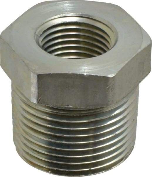 Parker - 1 Male Thread x 1/2 Female Thread, Zinc Plated Steel Industrial Pipe Hex Bushing - MNPTF x FNPTF, 4,500 psi - Americas Industrial Supply