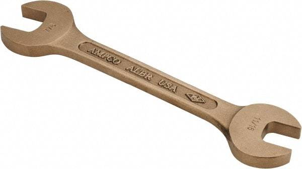 Ampco - 11/16" x 7/8" Nonsparking Open End Wrench - 8" OAL, Double End, Plain Finish, 15° Head Angle - Americas Industrial Supply
