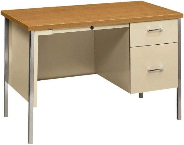 Hon - Woodgrain Laminate/Metal Right Pedestal Desk with Center Drawer - 45" Wide x 24" Deep x 29" High, Harvest/Putty - Americas Industrial Supply