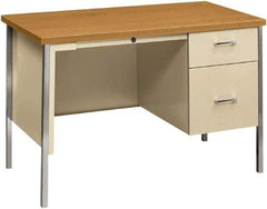 Hon - Woodgrain Laminate/Metal Right Pedestal Desk with Center Drawer - 45" Wide x 24" Deep x 29" High, Harvest/Putty - Americas Industrial Supply