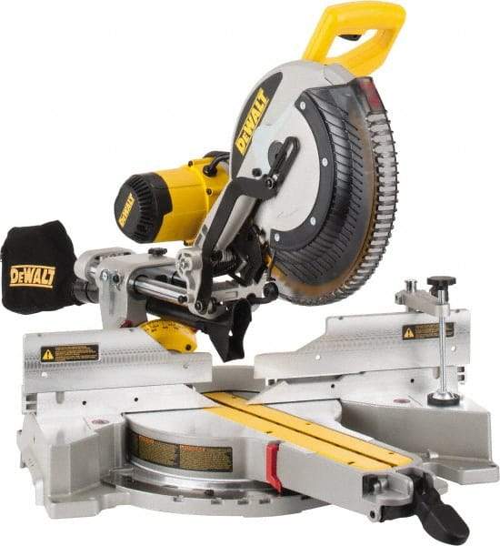 DeWALT - 15 Amp, 120 Volt, 3,800 RPM, 49° Left & Right Double Bevel Sliding Miter Saw - 5/8 or 1" Arbor, 12" Blade Diam - Americas Industrial Supply