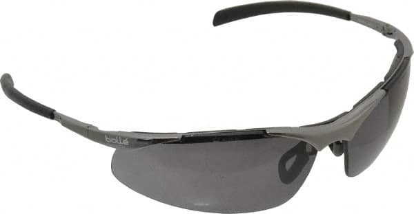 bolle SAFETY - Smoke Lenses, Framed Safety Glasses - Anti-Fog, Scratch Resistant, Silver Frame, Wrap Around - Americas Industrial Supply