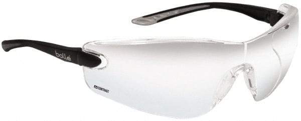 bolle SAFETY - Yellow Contrast Lenses, Frameless Safety Glasses - Anti-Fog, Scratch Resistant, Black Polycarbonate/Thermoplastic Rubber Frame, Wrap Around - Americas Industrial Supply