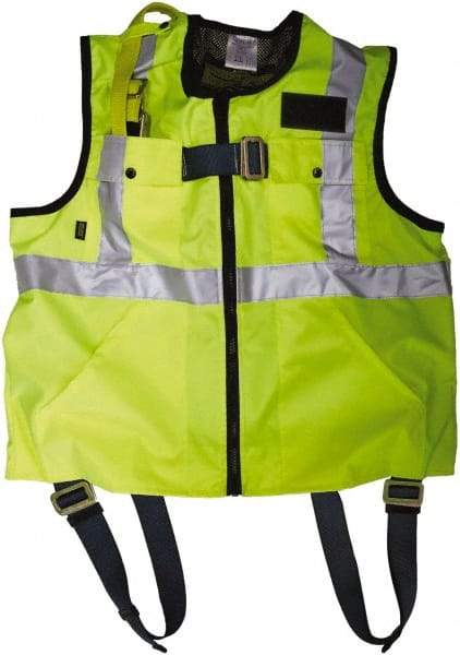 Gemtor - 350 Lb Capacity, Size L, High Visibility Vest Safety Harness - Polyester, Quick Connect Leg Strap, Pass-Thru Chest Strap, Yellow - Americas Industrial Supply