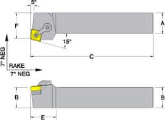 Dorian Tool - MCRN, Left Hand Cut, 15° Lead Angle, 3/4" Shank Height x 3/4" Shank Width, Negative Rake Indexable Turning Toolholder - 4-1/2" OAL, CN..43. Insert Compatibility, Series Multi-Option - Americas Industrial Supply